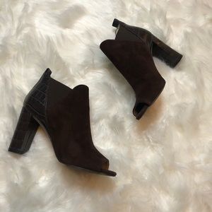 Marc Fisher Brown Suede Open Toe Booties